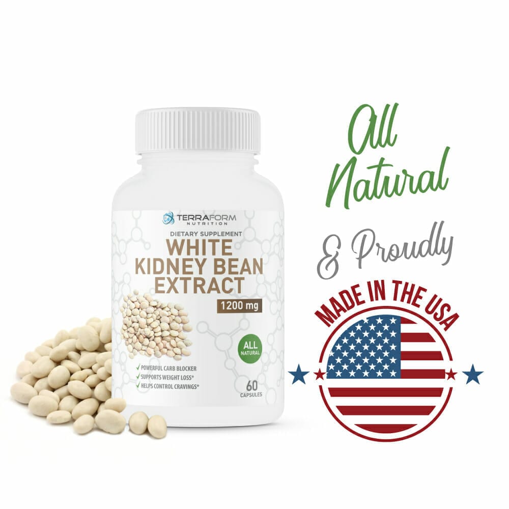100 Pure White Kidney Bean Extract 1200mg 60 Capsules TerraForm