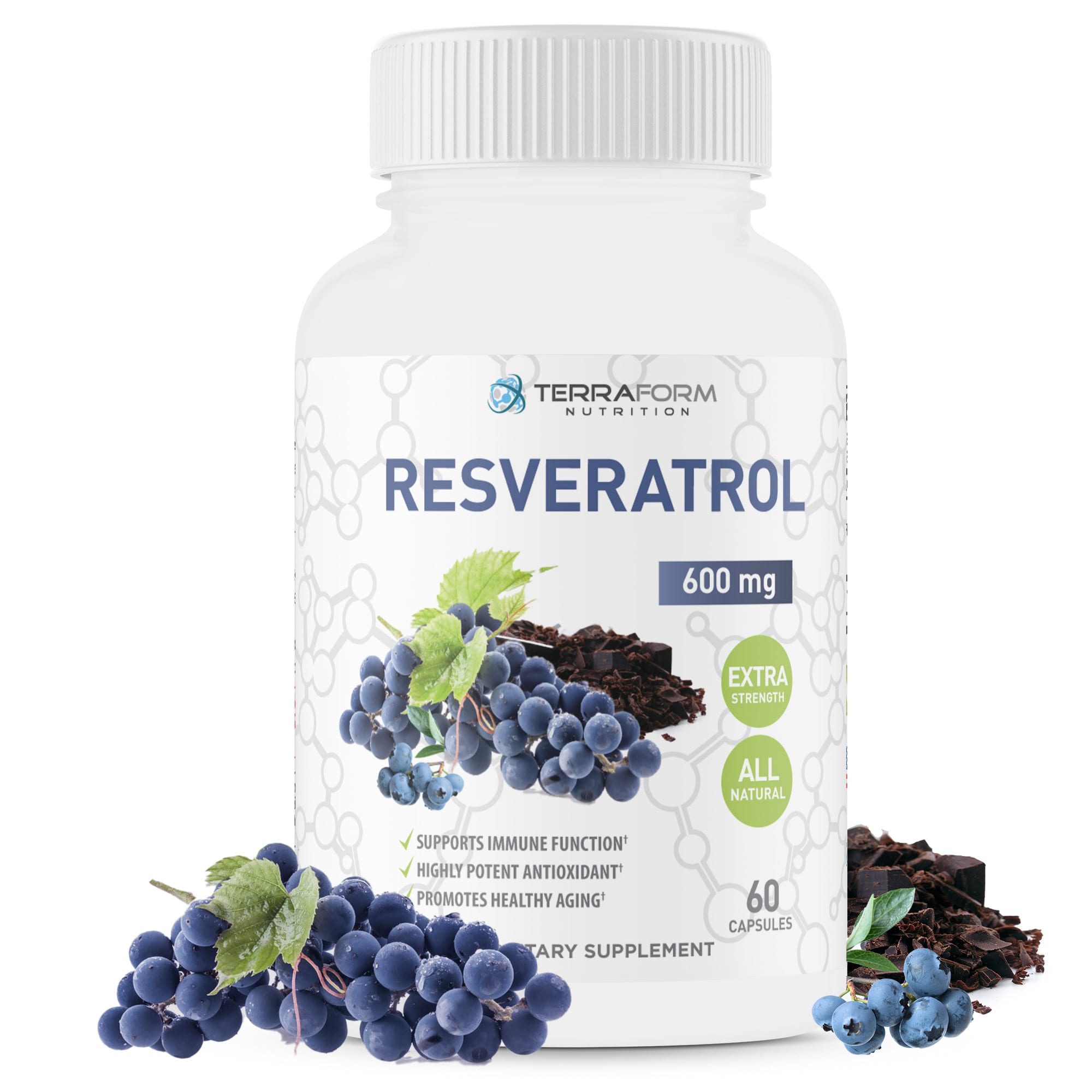 Resveratrol 1200mg Daily Extra Strength 60 Capsules TerraForm