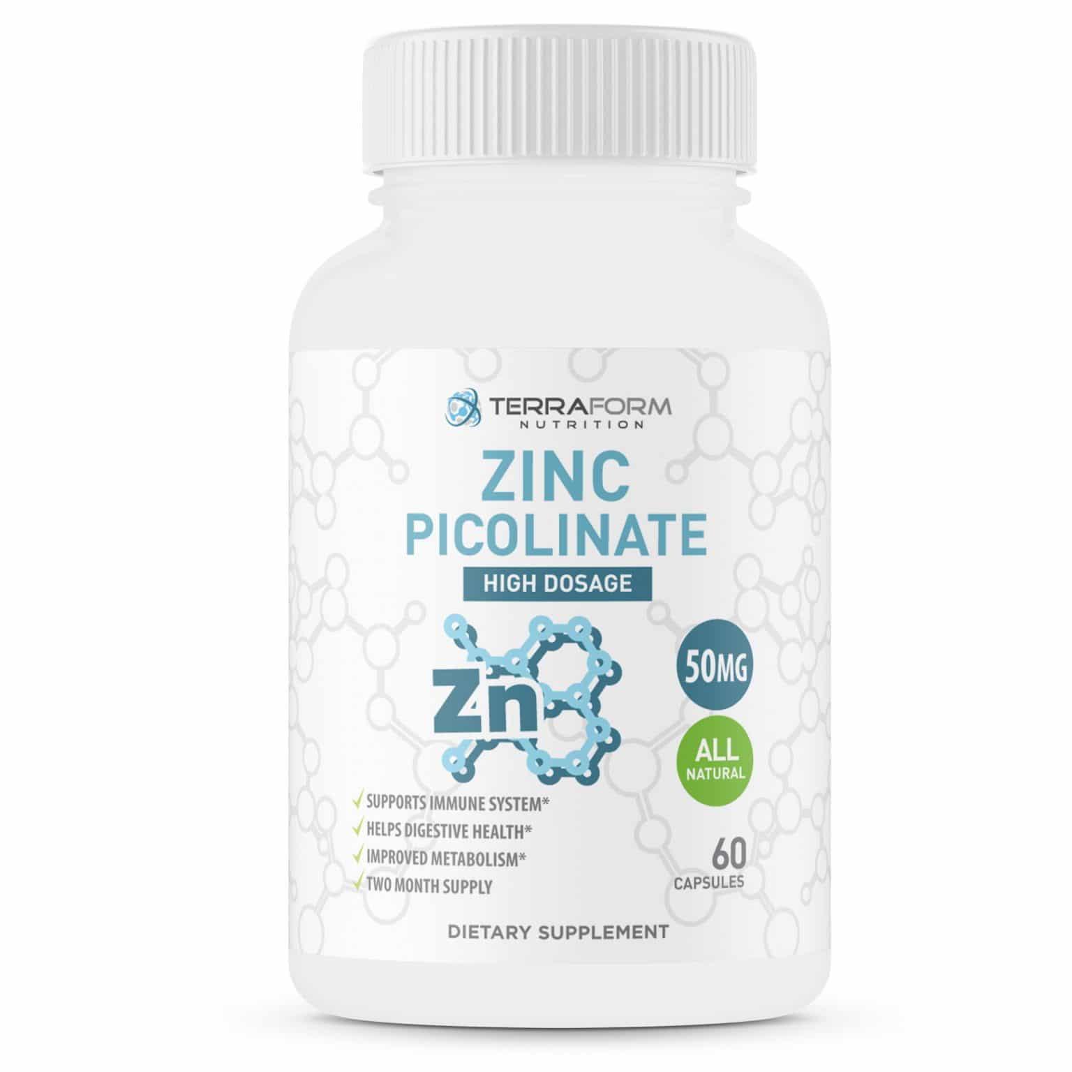 High Dosage Zinc Capsules, 50mg 60 Count TerraForm Nutrition