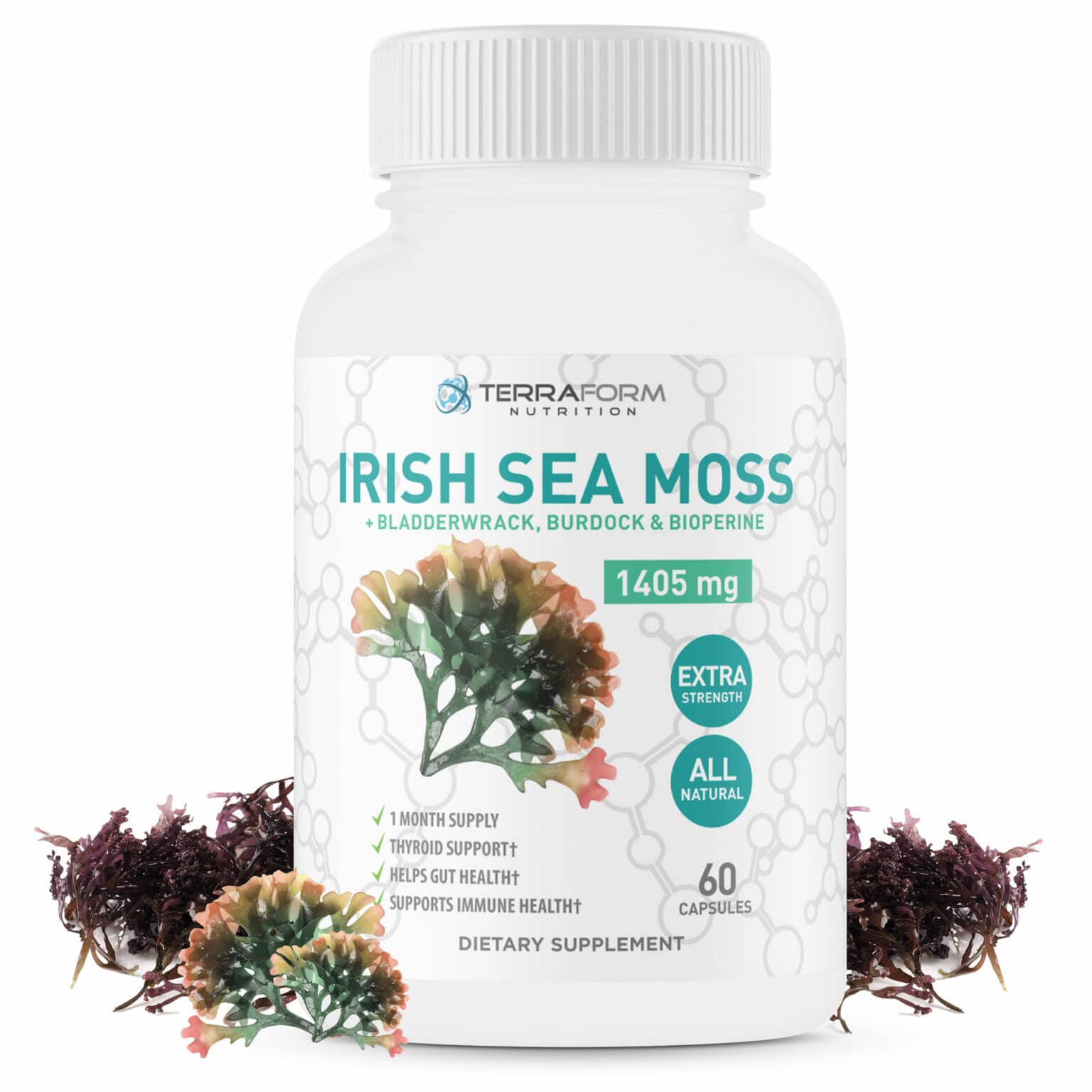 thumbnail interactive-video image 1 of Organic Sea Moss & Bladderwrack Capsules - 120 Count, 2000mg Dietary Supplement For Immune Support 1 of 9